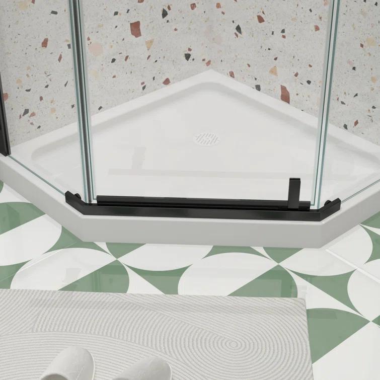 BARONAGE 34.75" W x 72" H Frameless Pivot Tub Door , 1/4" (6mm) Tempered Glass, Neo-Angle Pivot Shower Enclosure Water Repellent  Shower Door，Matte Black