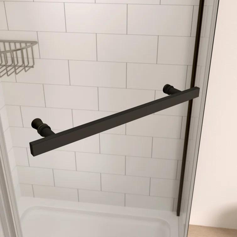 BARONAGE 34.75" W x 72" H Frameless Pivot Tub Door , 1/4" (6mm) Tempered Glass, Neo-Angle Pivot Shower Enclosure Water Repellent  Shower Door，Matte Black