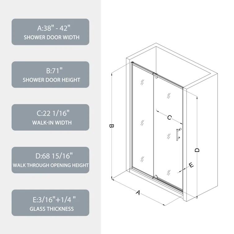 RAY'S RUGS & FLOORING LLC 12RRFR142461LTS 38-42" W x 71" H Pivot Frame Sliding Shower Door with 6mm Tempered Glass