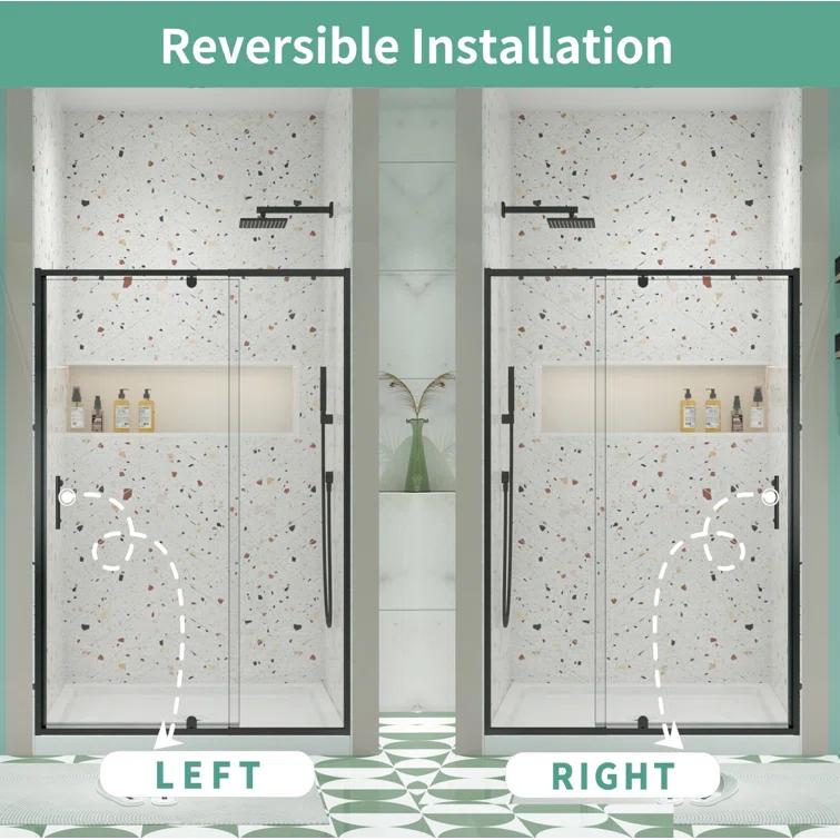 38-42" W x 71" H Flush Glass Shower Door Reversible Installation