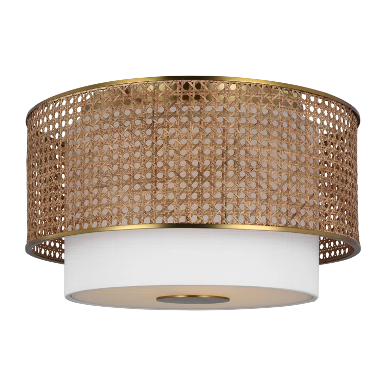Blonde Rattan and Glass Drum LED Flush Mount Light