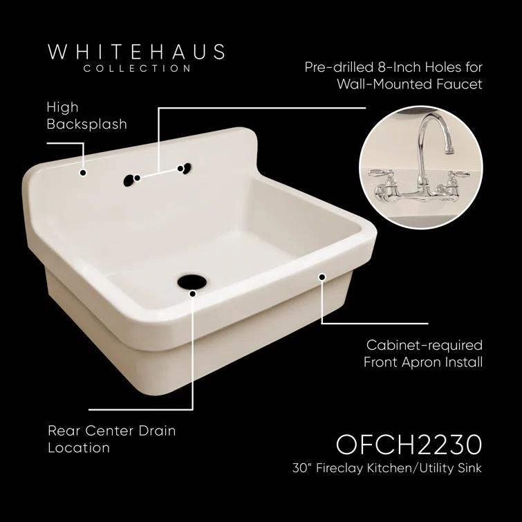 Whitehaus Old Fashioned Country Fireclay Utility Sink with High Backsplash