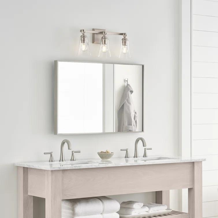 Satin Nickel 3-Light Vanity with Clear Seeded Glass Shades