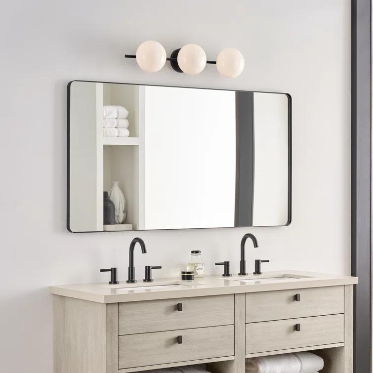 Aged Iron and Milk White Glass 3-Light Vanity Fixture