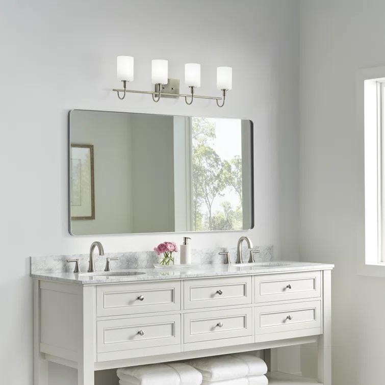 Alvin Modern Satin Brass 4-Light Vanity with Etched Glass