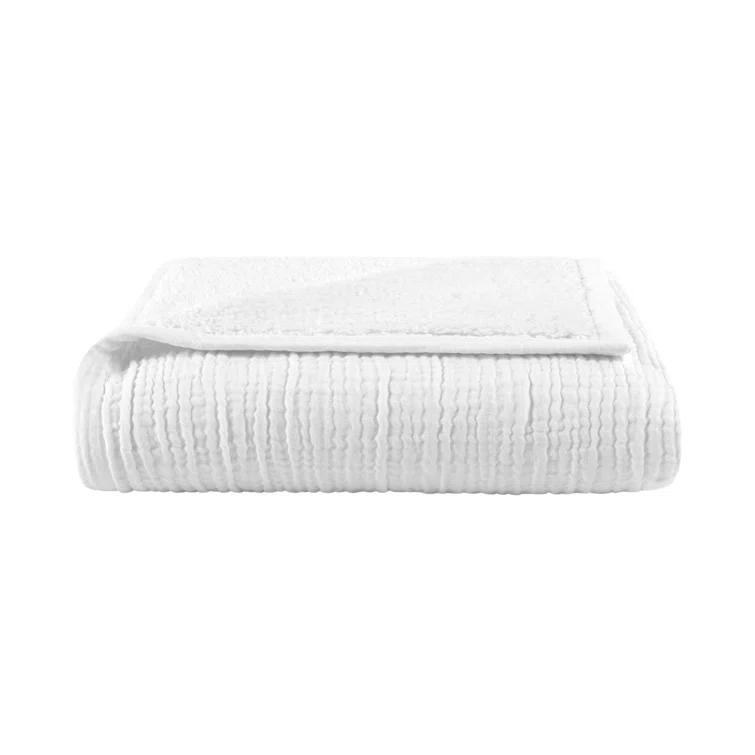 White Sherpa Cotton Linen Blend Weighted Throw Blanket