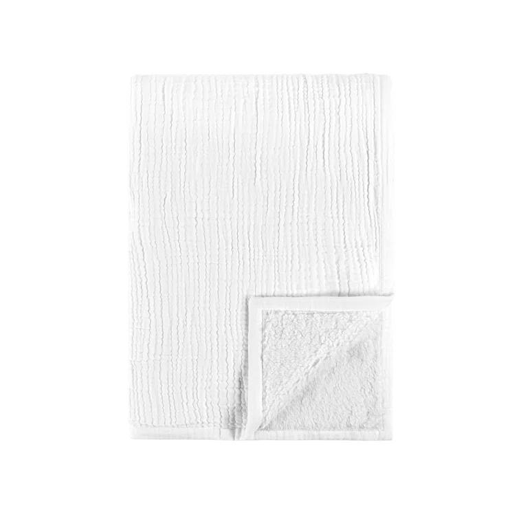 White Sherpa Cotton Linen Blend Weighted Throw Blanket