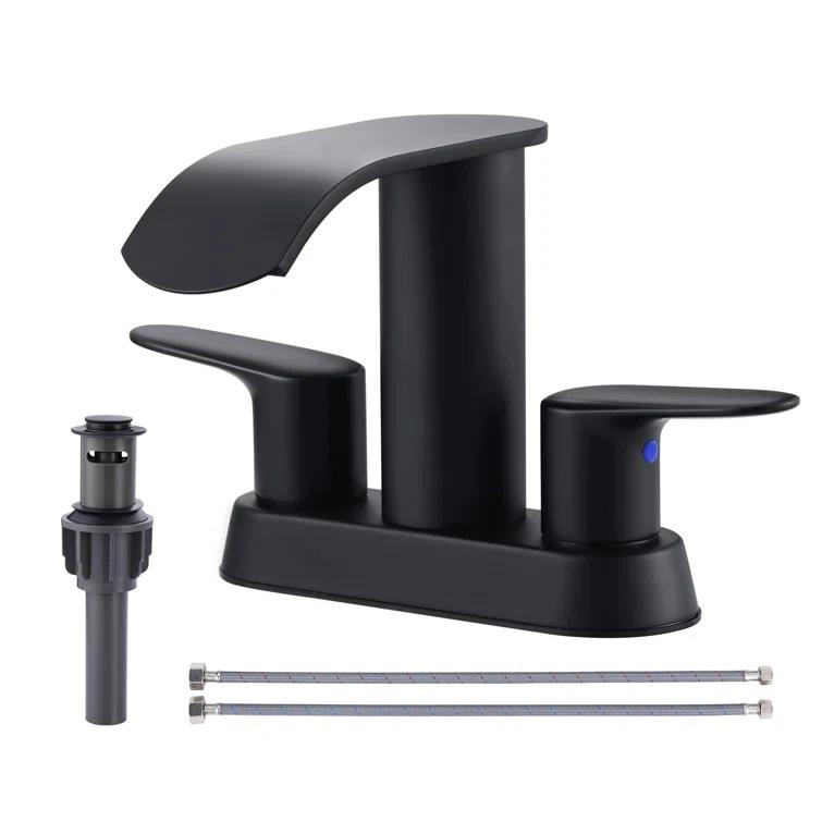 4-inch Centerset Double Handle Waterfall Bathroom Sink Faucet with Pop-up Drain Kit