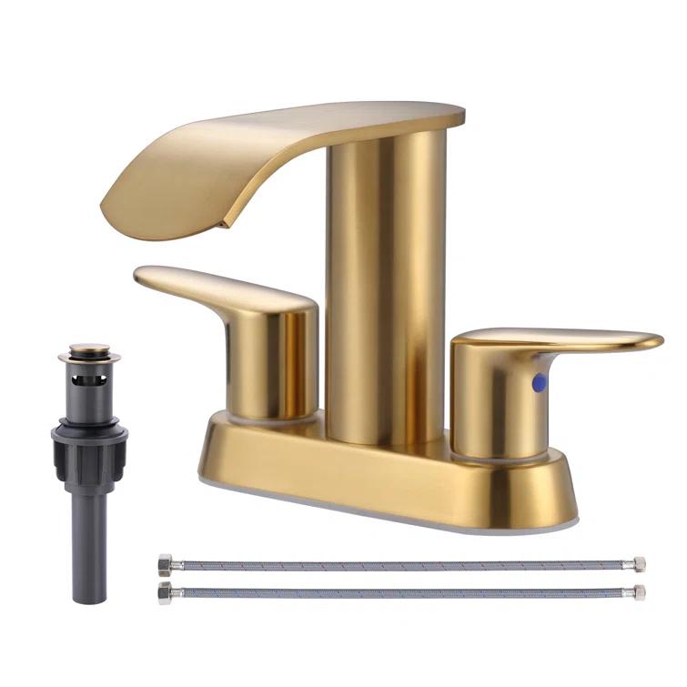 4-inch Centerset Double Handle Waterfall Bathroom Sink Faucet with Pop-up Drain Kit