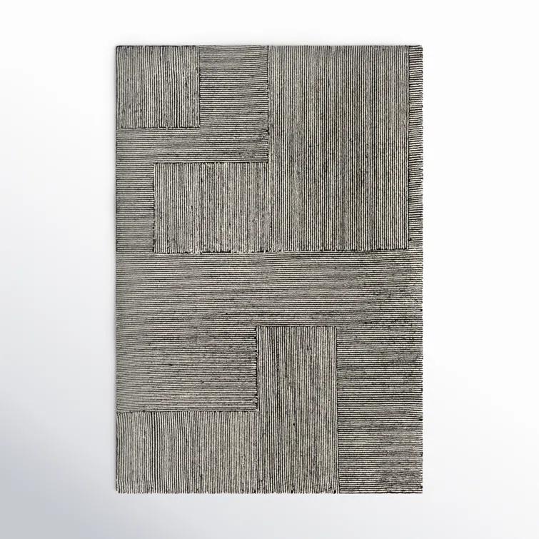 Uptown Geometric Hand Tufted Wool Area Rug in Beige/Black