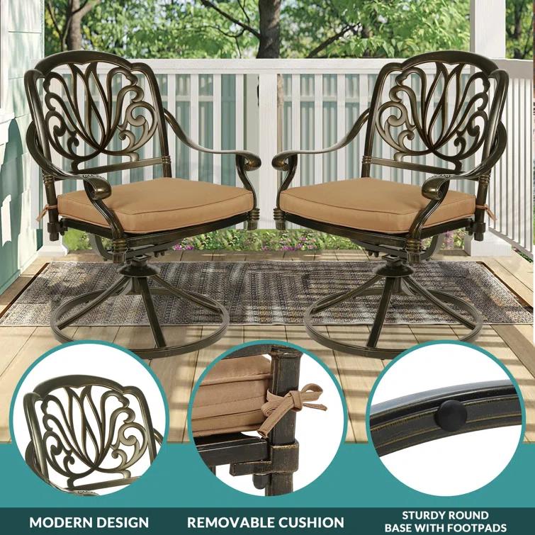 9-Piece Outdoor Patio Dining Set For 8, All Weather Cast Aluminum Patio Funiture Table And Chairs Set- Large 64" Square Table And 2 Swivel Rocker Chairs, 6 Stationary Chairs, 2.2" Umbrella Hole