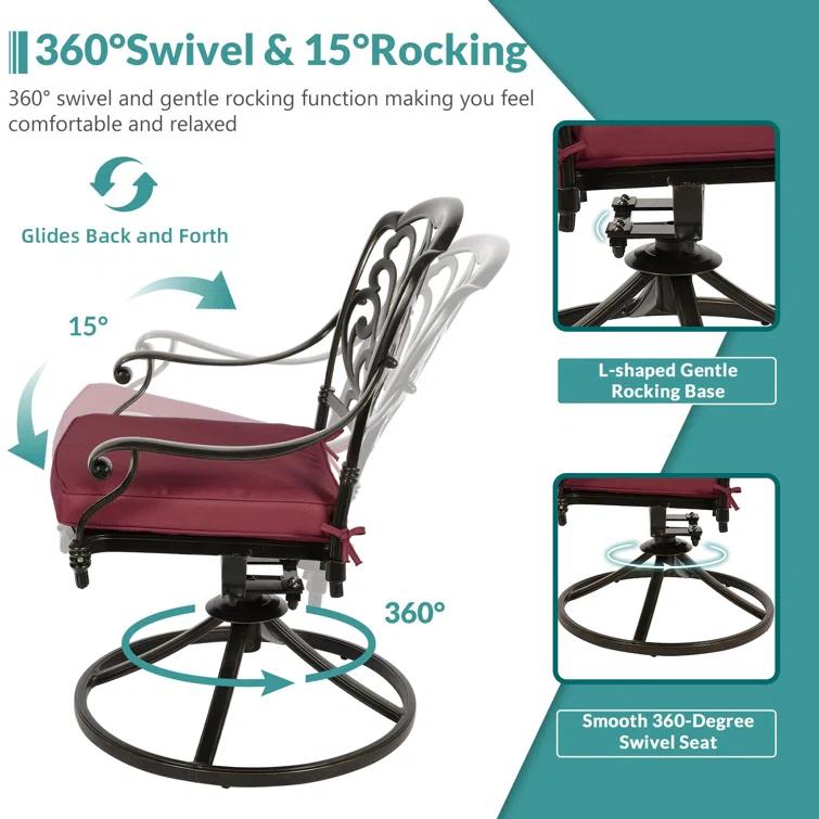 9-Piece Outdoor Patio Dining Set For 8, All Weather Cast Aluminum Patio Funiture Table And Chairs Set- Large 64" Square Table And 2 Swivel Rocker Chairs, 6 Stationary Chairs, 2.2" Umbrella Hole