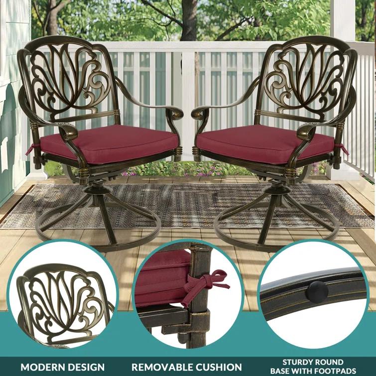 9-Piece Outdoor Patio Dining Set For 8, All Weather Cast Aluminum Patio Funiture Table And Chairs Set- Large 64" Square Table And 2 Swivel Rocker Chairs, 6 Stationary Chairs, 2.2" Umbrella Hole