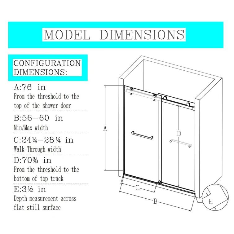 Dimorphos 56-60"W x 76"H Frameless Double Sliding Shower Door with 10mm Tempered Glass Door 11DD161822LL
