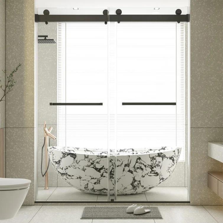 Dimorphos 56-60"W x 76"H Frameless Double Sliding Shower Door with 10mm Tempered Glass Door 11DD161822LL