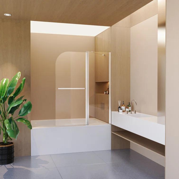 43"W x 58"H Frameless Folding Pivot Bathtub Door with 6mm Thick Clear Tempered Glass Door