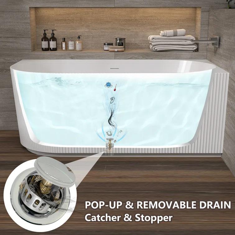 ZEAFIVE WZ48-GW59-R 59" X 30" Freestanding Corner Soaking Acrylic Bathtub
