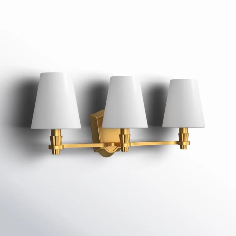 Burnished Brass 3-Light Dimmable Vanity Fixture with Linen Shades