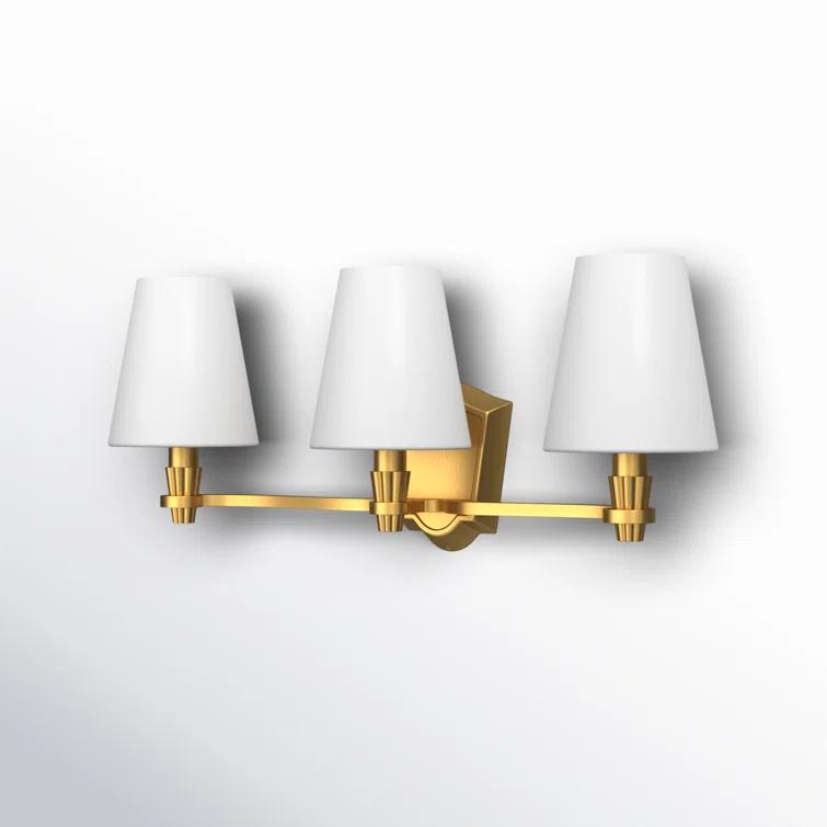 Burnished Brass 3-Light Dimmable Vanity Fixture with Linen Shades