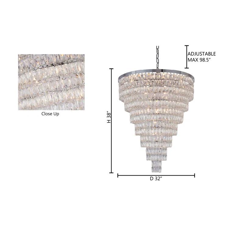 Elegant Chrome 32" Crystal Raindrop 27-Light Chandelier