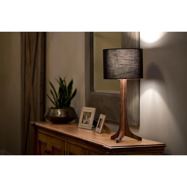 Black Aluminum and Dark Walnut Drum Table Lamp