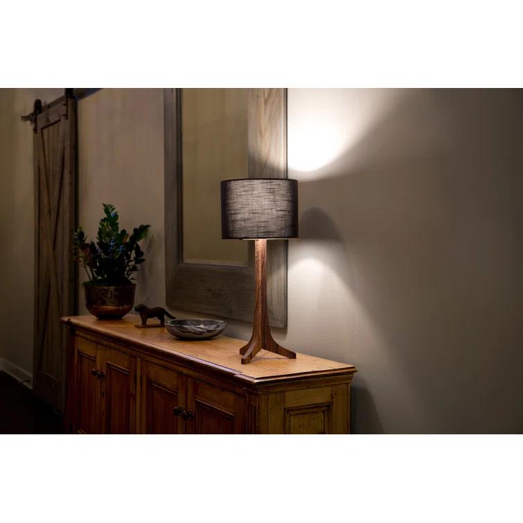Black Aluminum and Dark Walnut Drum Table Lamp