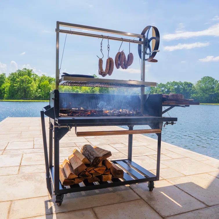 Backyard Discovery Argentine Santa Maria Heritage Wood Fire & Charcoal Steel BBQ Grill with Fire Bricks and Adjustable Grates