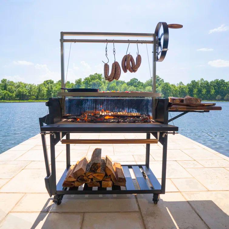 Backyard Discovery Argentine Santa Maria Heritage Wood Fire & Charcoal Steel BBQ Grill with Fire Bricks and Adjustable Grates