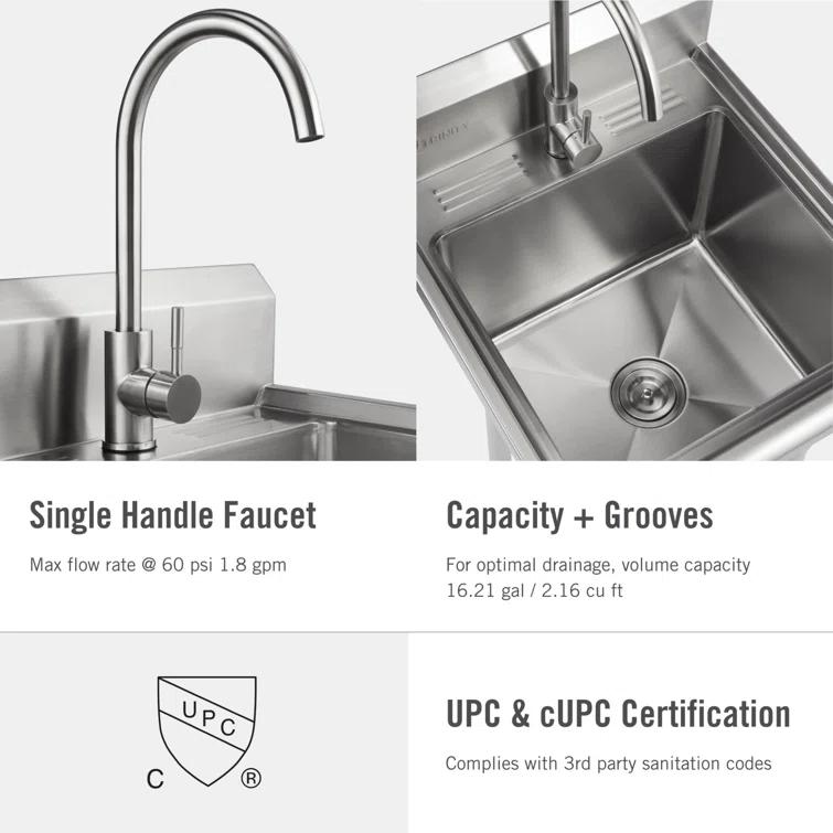 TRINITY EcoStorage 21.5 in. W x 49.3 in. H x 24 in. D NSF Stainless Steel Utility Sink w/ Faucet