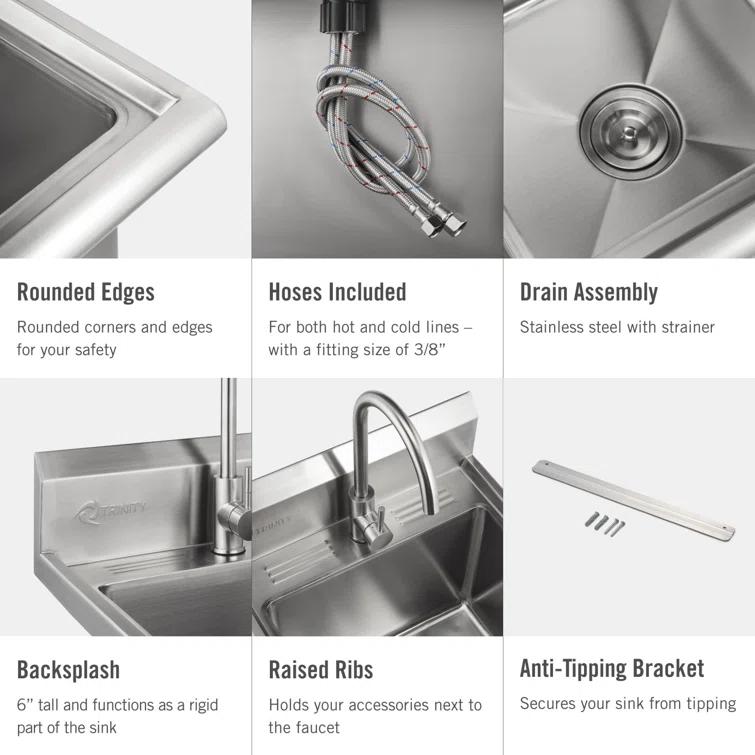 TRINITY EcoStorage 21.5 in. W x 49.3 in. H x 24 in. D NSF Stainless Steel Utility Sink w/ Faucet