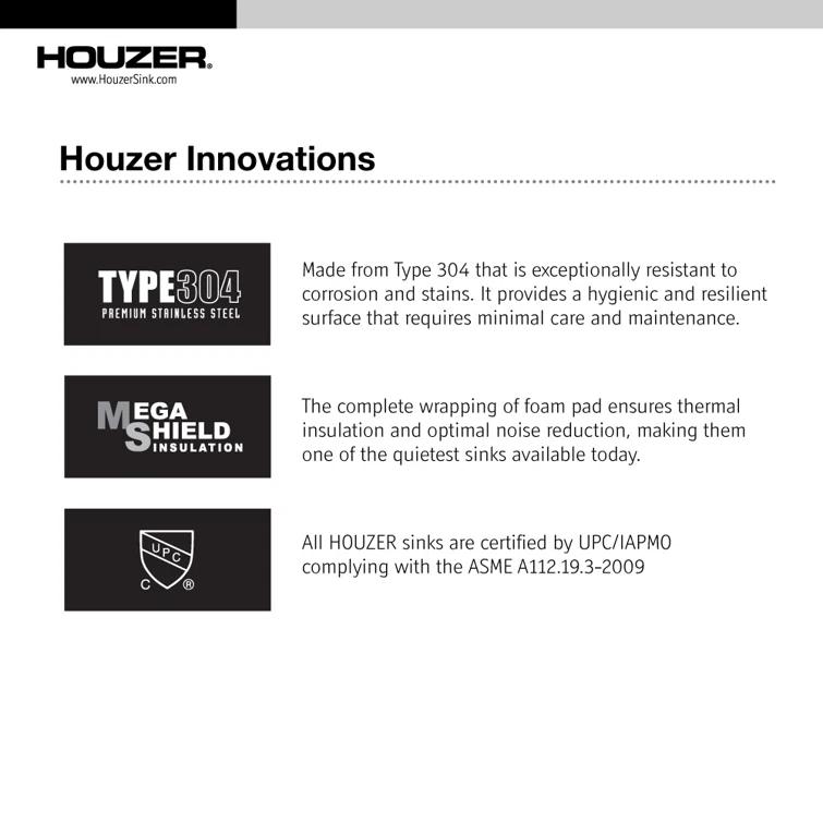 Houzer Savoir Undermount Stainless Steel 12" x 14" Bar Prep Sink, Strainer & Grid Included