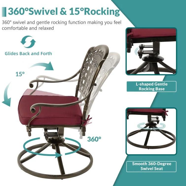 9-Piece Outdoor Patio Dining Set For 8, All Weather Cast Aluminum Patio Funiture Table And Chairs Set- Large 64" Square Table And 2 Swivel Rocker Chairs, 6 Stationary Chairs For Garden