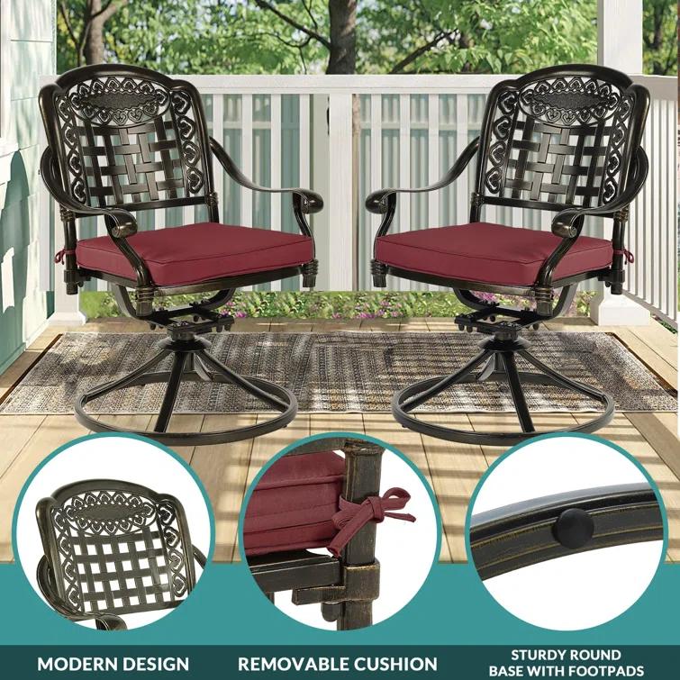 9-Piece Outdoor Patio Dining Set For 8, All Weather Cast Aluminum Patio Funiture Table And Chairs Set- Large 64" Square Table And 2 Swivel Rocker Chairs, 6 Stationary Chairs For Garden