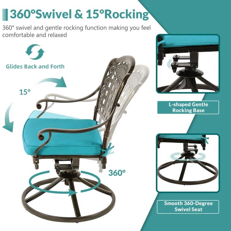 9-Piece Outdoor Patio Dining Set For 8, All Weather Cast Aluminum Patio Funiture Table And Chairs Set- Large 64" Square Table And 2 Swivel Rocker Chairs, 6 Stationary Chairs For Garden