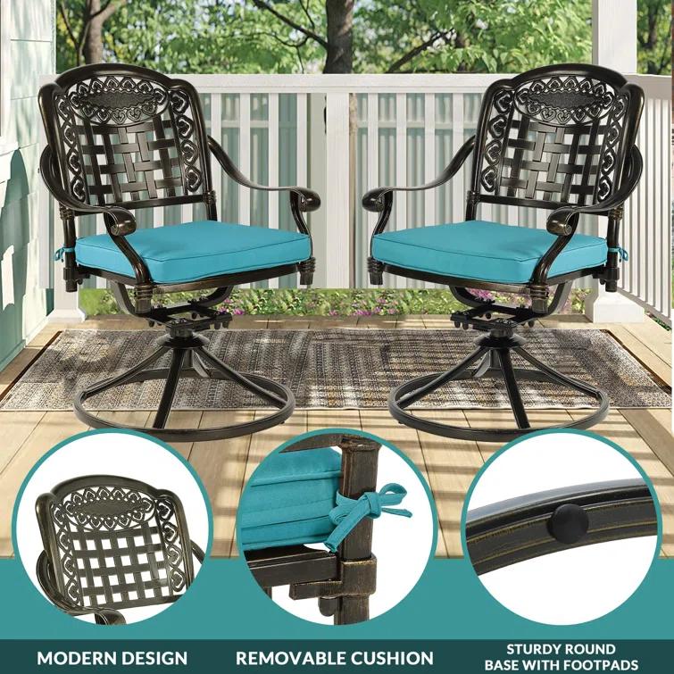 9-Piece Outdoor Patio Dining Set For 8, All Weather Cast Aluminum Patio Funiture Table And Chairs Set- Large 64" Square Table And 2 Swivel Rocker Chairs, 6 Stationary Chairs For Garden