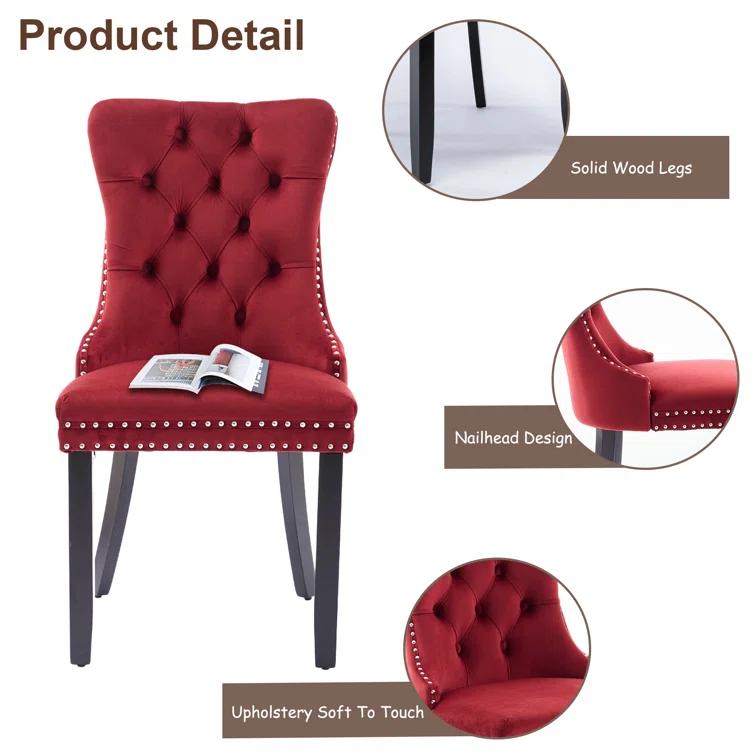 High-end Tufted Velvet Upholstered Nailhead Dining Chair