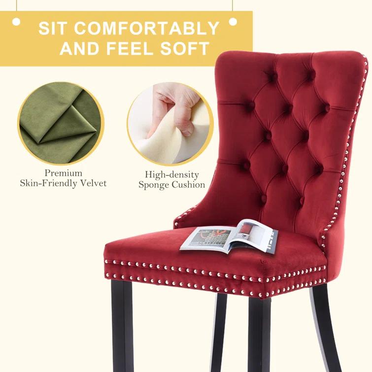High-end Tufted Velvet Upholstered Nailhead Dining Chair