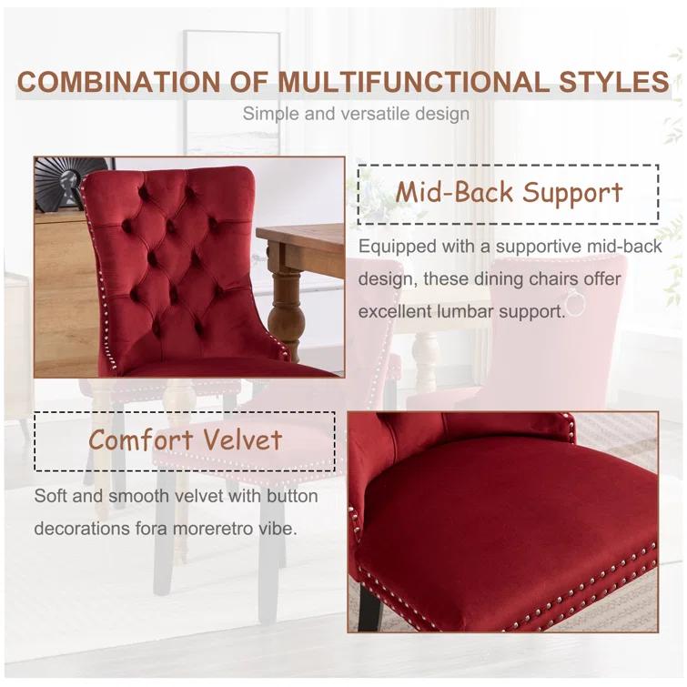 High-end Tufted Velvet Upholstered Nailhead Dining Chair