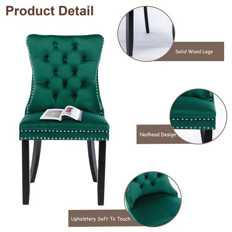 High-end Tufted Velvet Upholstered Nailhead Dining Chair