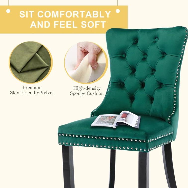 High-end Tufted Velvet Upholstered Nailhead Dining Chair