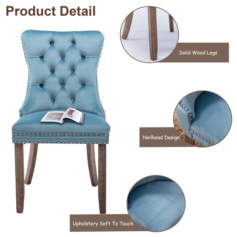 High-end Tufted Velvet Upholstered Nailhead Dining Chair