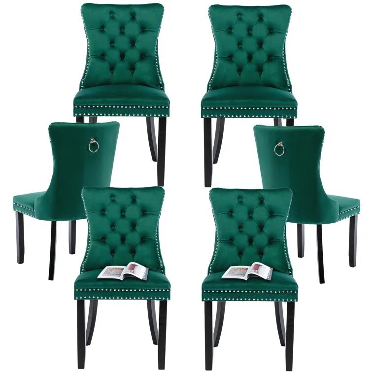 High-end Tufted Velvet Upholstered Nailhead Dining Chair