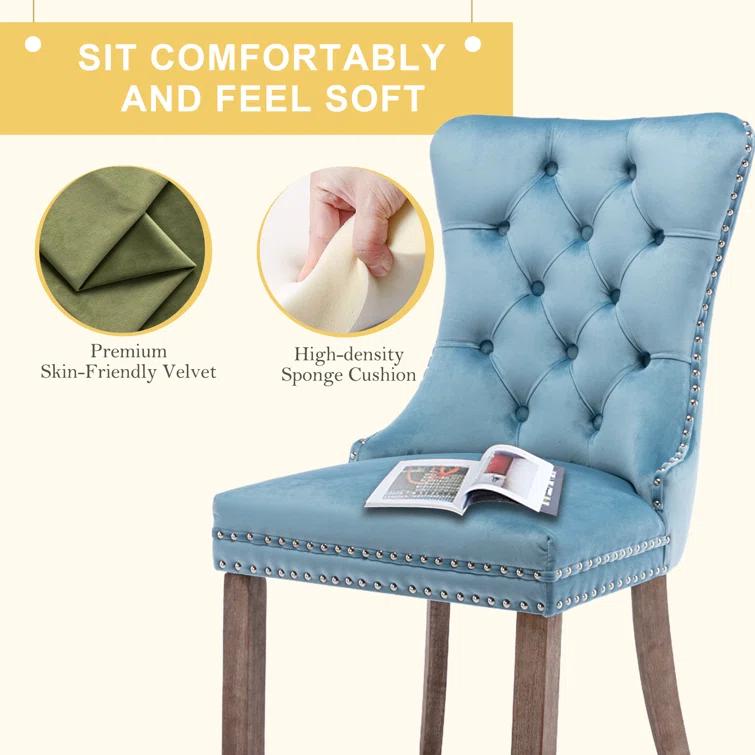 High-end Tufted Velvet Upholstered Nailhead Dining Chair