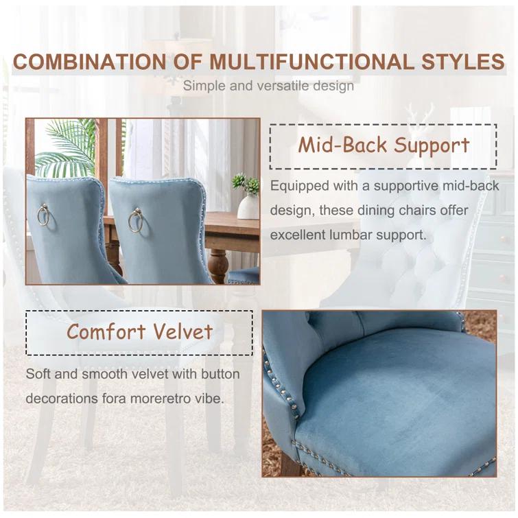 High-end Tufted Velvet Upholstered Nailhead Dining Chair
