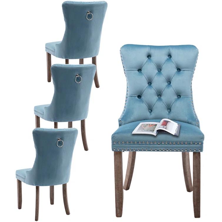 High-end Tufted Velvet Upholstered Nailhead Dining Chair