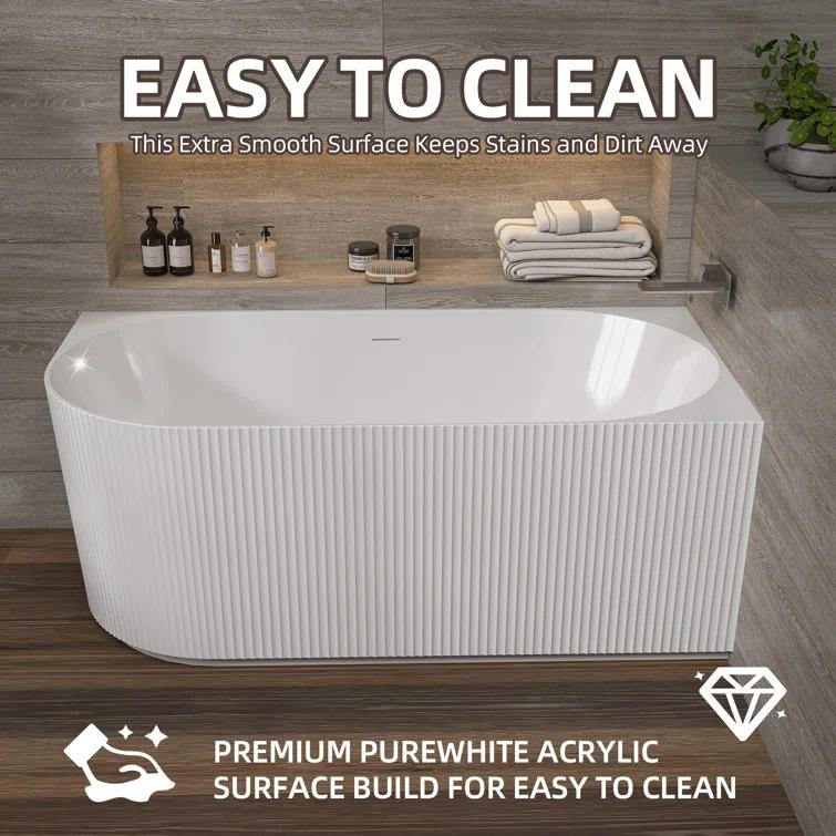 ZEAFIVE WZ48-GW59-R 59" X 30" Freestanding Corner Soaking Acrylic Bathtub