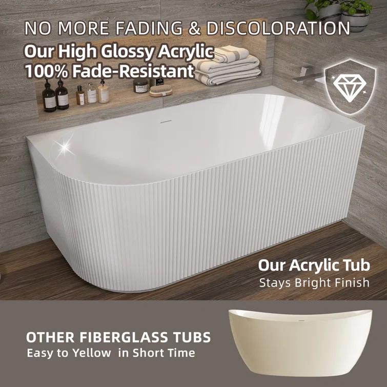 ZEAFIVE WZ48-GW59-R 59" X 30" Freestanding Corner Soaking Acrylic Bathtub