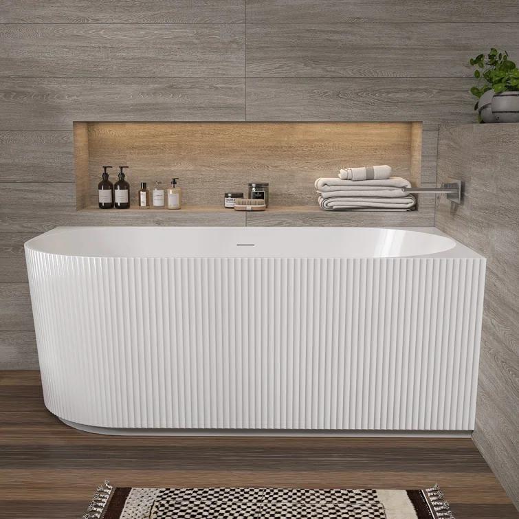 ZEAFIVE WZ48-GW59-R 59" X 30" Freestanding Corner Soaking Acrylic Bathtub