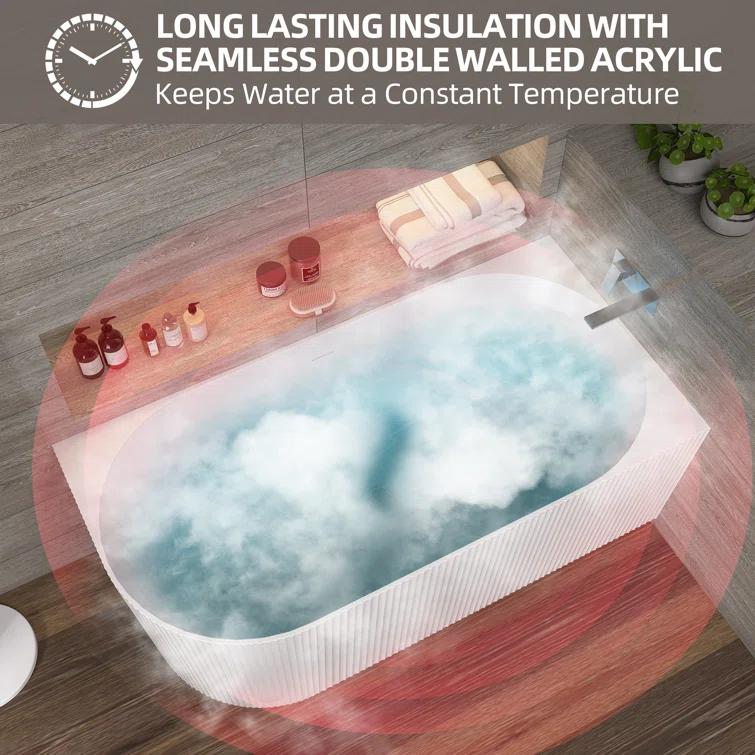 ZEAFIVE WZ48-GW59-R 59" X 30" Freestanding Corner Soaking Acrylic Bathtub