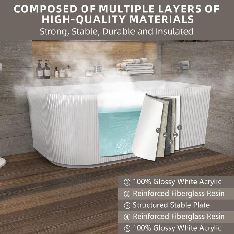 ZEAFIVE WZ48-GW59-R 59" X 30" Freestanding Corner Soaking Acrylic Bathtub